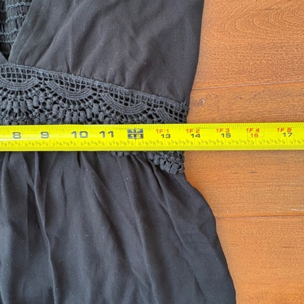Boho‎ Me Black Lace Trim Smocked Back Ruffle Hem Maxi Dress Small - Picture 7 of 9